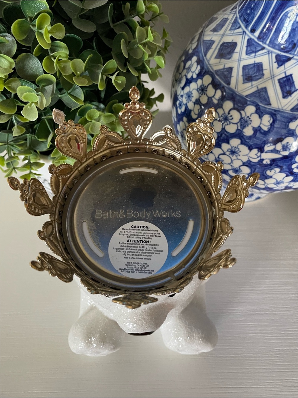Bath & Body Works Royal Polar Bear Glitter 3 Wick Candle Holder - Picture 2 of 7